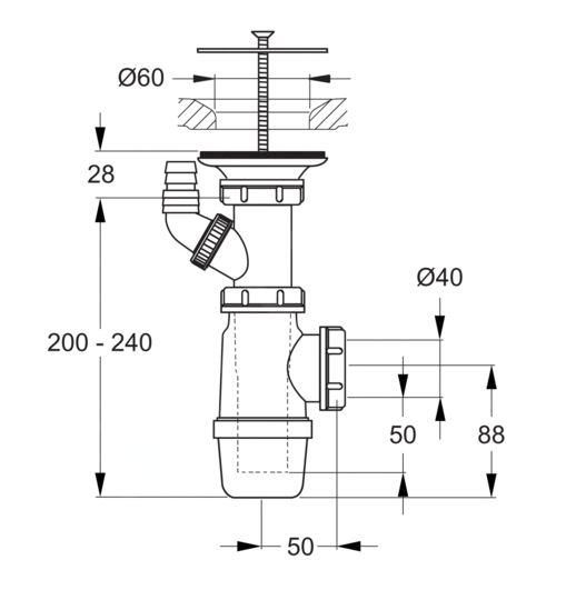 IDEAL STANDARD výlevkový sifón s výpusťou, plast, D5870AA