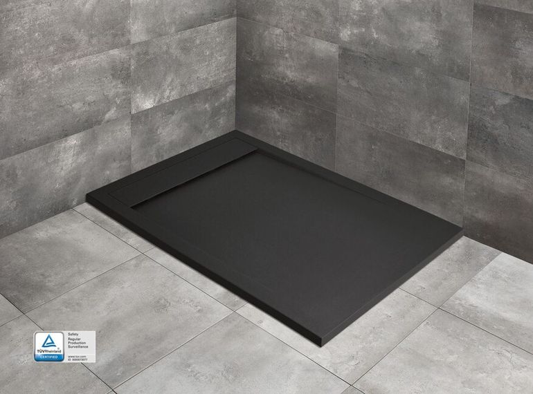 RADAWAY TEOS F BLACK 140 x 90cm sprchová vanička obdĺžniková nízka, so sifónom, liaty mramor, čierna, HTF14090-54