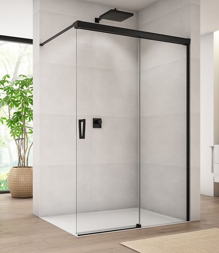 SANSWISS CADURA BLACK CAW2 140cm pravý walk-in sprchový kút / sprchová stena samostatná s posuvným dielom, profil čierny