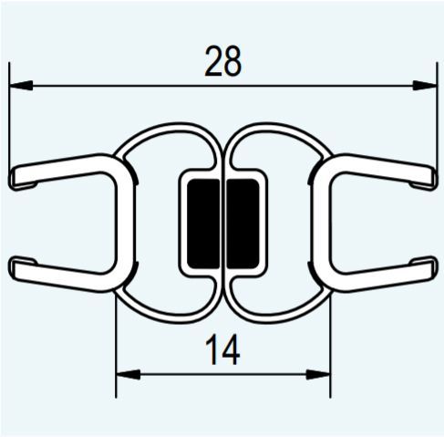 SANSWISS zvislé magnetické tesnenie 180°, pre 6mm sklá, 1 pár, 42356.KD.2000