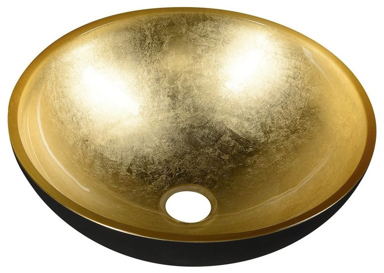 SAPHO MURANO BLACK-GOLD Ø40cm umývadlo na dosku okrúhle, bez prepadu, sklenené, AL5318-77