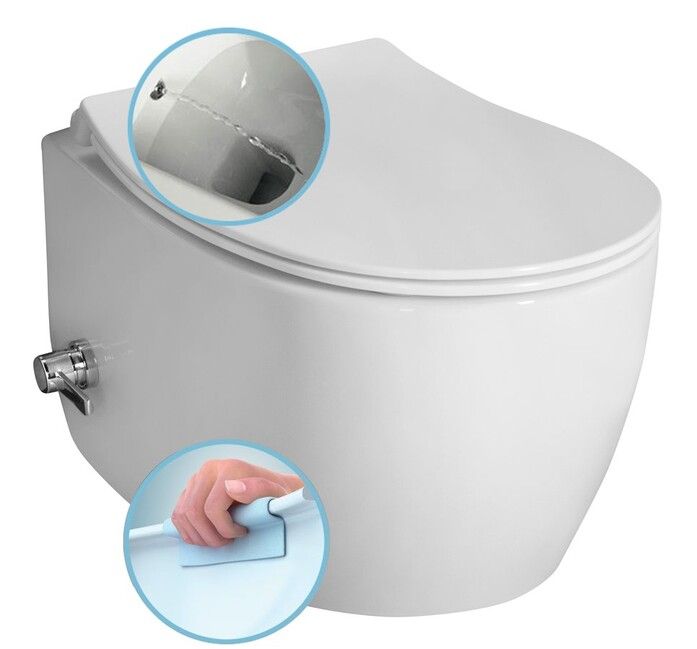 SAPHO SENTIMENTI 51cm RIMLESS WC závesné, s integrovaným ventilom a bidetovou sprškou, biele, 10ARS1010